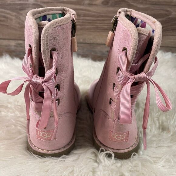 UGG Girls Corene Suede Like Pink Lace Up Back Zip Up Sides Boots Size 9 - Picture 6 of 12